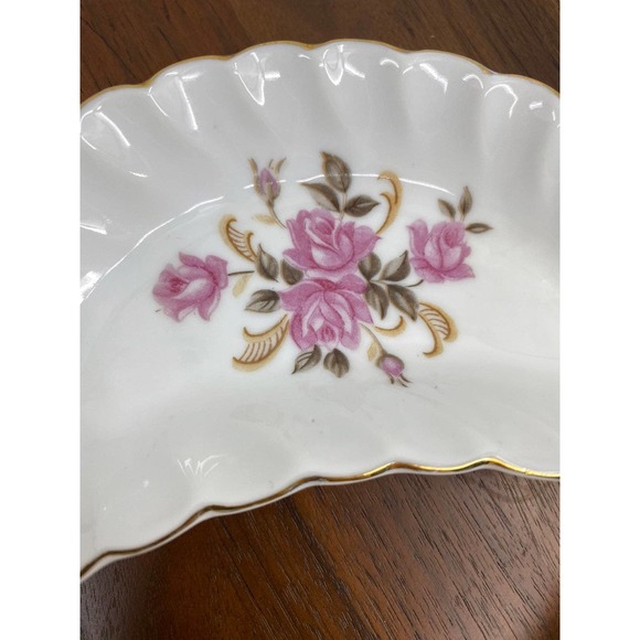 Lefton China Bone Dish /Trinket Dish Curved  Pink Floral Hand painted #706 6" - Picture 4 of 4